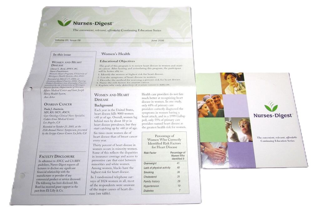 Nurses Digest Women's Health Heart Disease Ovarian Cancer Educational DVD + Book
